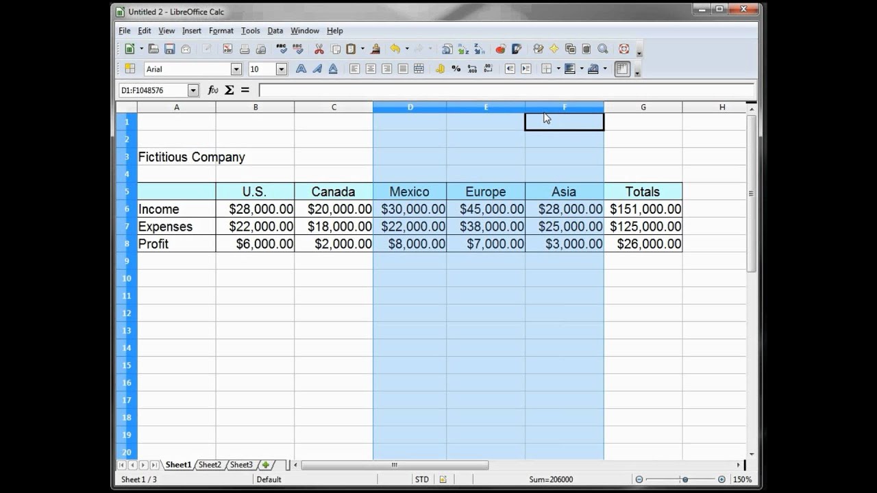 3 -  LibreOffice-Calc, OpenOffice-Calc, Excel Tutorial - Formatting the Fictitous Company