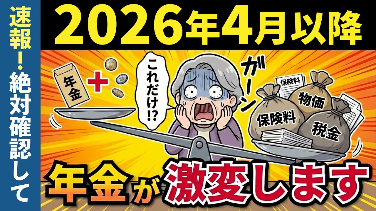 【速報】2026年4月、年金が変わります。額面は増えても「手取り減」のカラクリを完全解説【在職老齢年金/遺族・障害・老齢年金生活者支援給付金も改定】