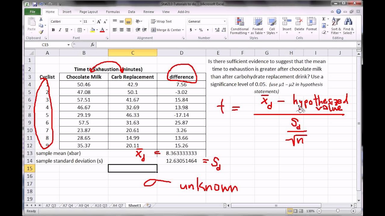 Excel - Paired Samples t-test