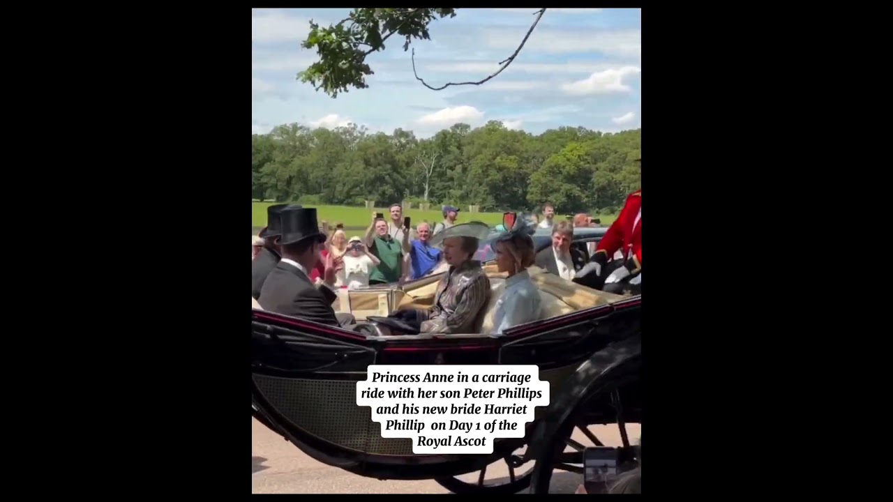 Princess Anne in a carriage ride with her son Peter Phillips and his new bride Harriet Phillips