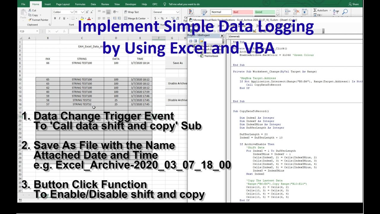 COM04. Реализация простого ведения журнала данных с использованием Excel и VBA