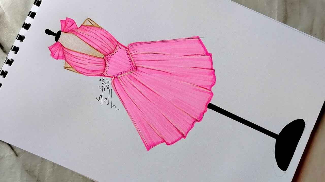 Рисование короткого и простого платья для начинающих 💗💎 / Учимся рисовать модные эскизы для начин...