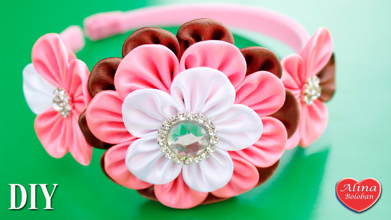 Праздничный Ободок Канзаши Мастер класс / Holiday rim kanzashi. DIY / リム簪