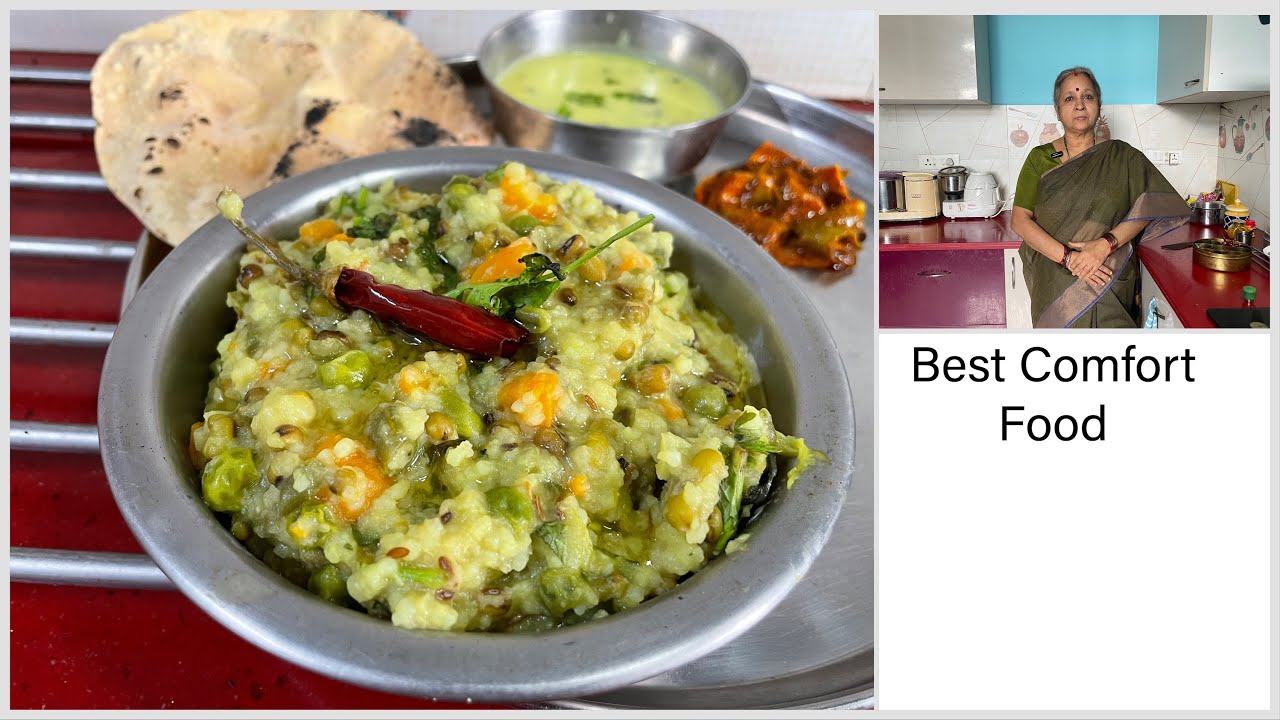 Indian Vegetarian Dinner Recipe I Whole Green Moong Veg Khichdi  & Homestyle Kadhi