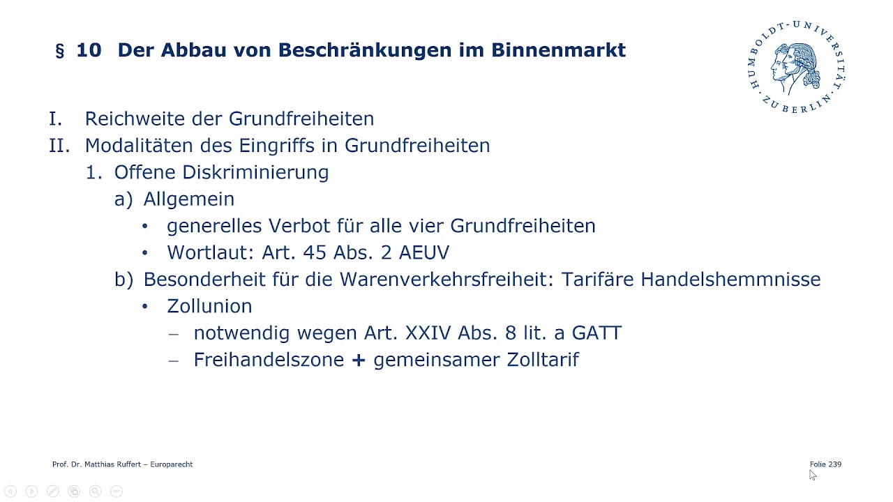 Beschränkungen im Binnenmarkt – Vorlesung Europarecht Teil X