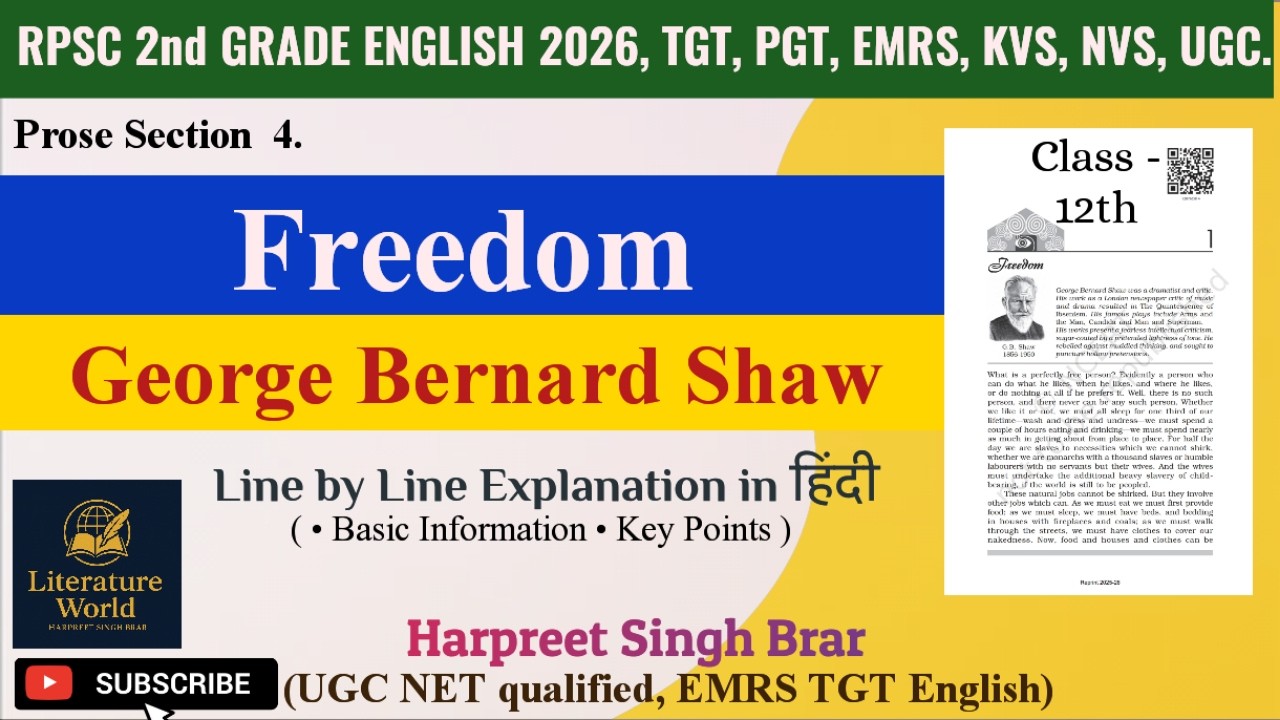 Freedom by G B Shaw line by line Explanation in Hindi RPSC 2nd Grade English 2026 | Class 12th NCERT