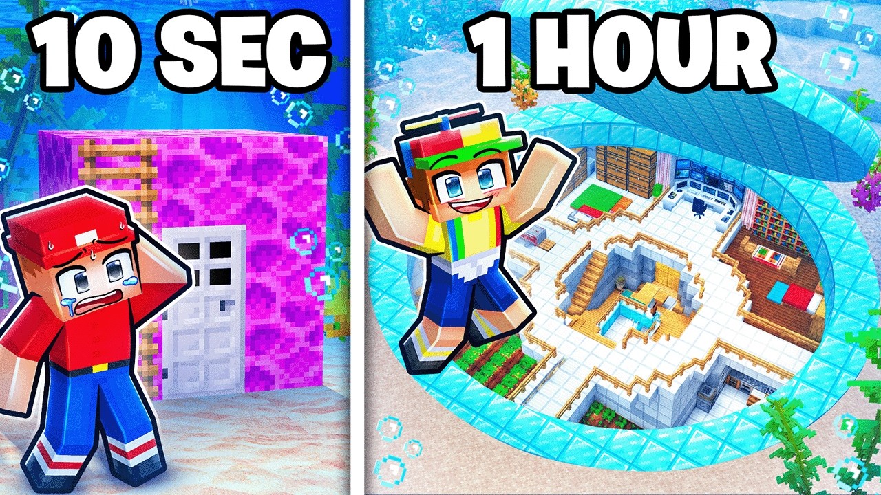 10 Second vs 1 Hour SECRET UNDERWATER House Battle!