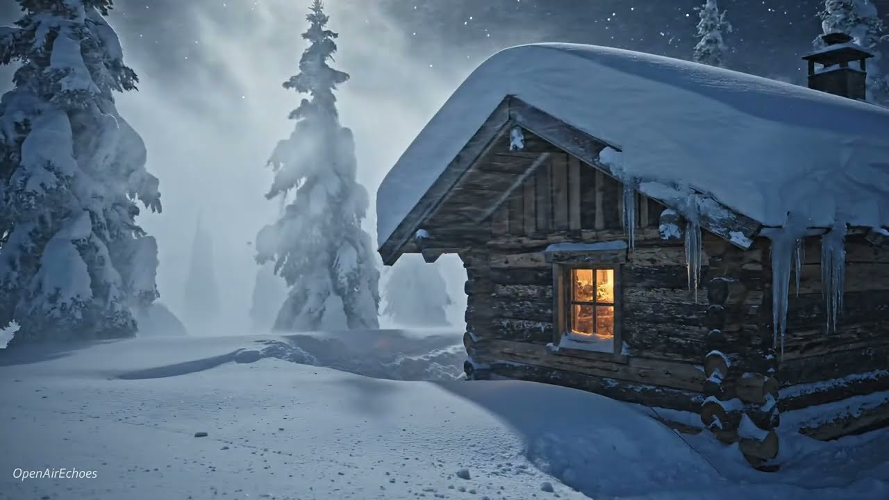 Wooden Mountain Hut During Snowfall (3H)