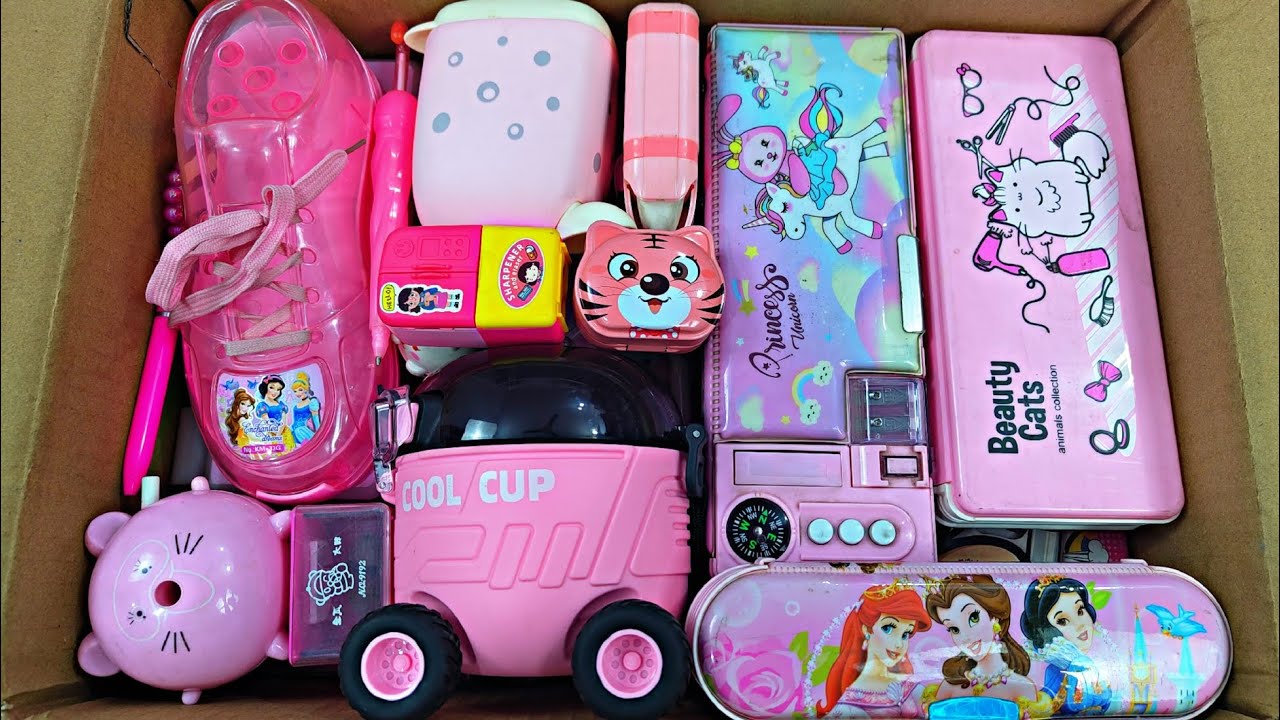 Unboxing Satisfying Pink Stationery 📚, Pencil Case, Pen Stand, Water bottle, Sharpener, Erasner