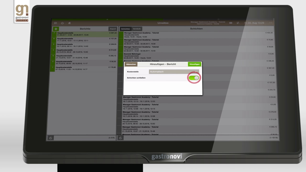 gastronovi Office Tutorial Teil 38: Kassensystem - Z Bericht erstellen (Tagesabschluss)