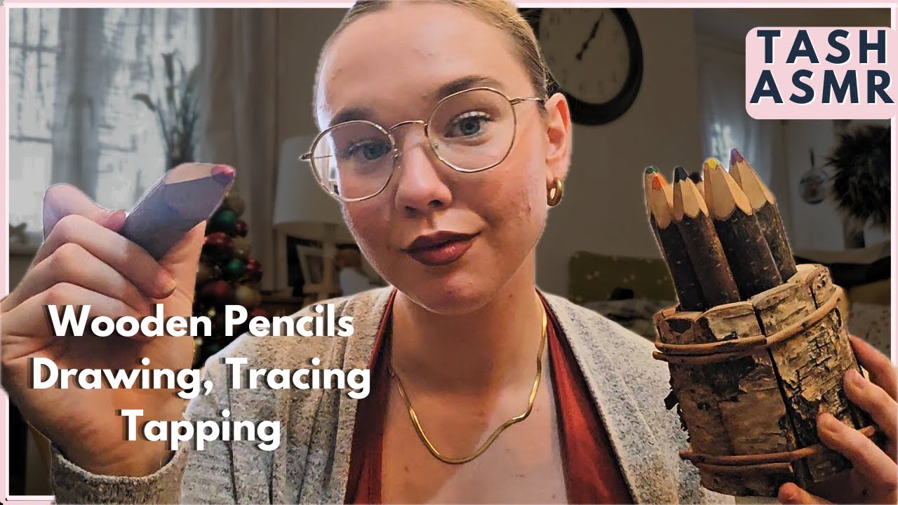 ASMR Wooden Pencils Tapping, Tracing, Drawing (Whispered)