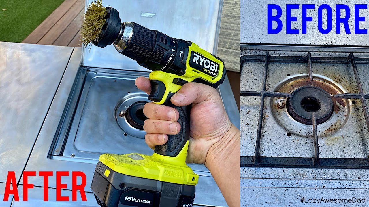 Effortlessly Clean Your Outdoor BBQ Stove - RYOBI 18V ONE+ HP Brushless Compact Hammer Drill + Brush