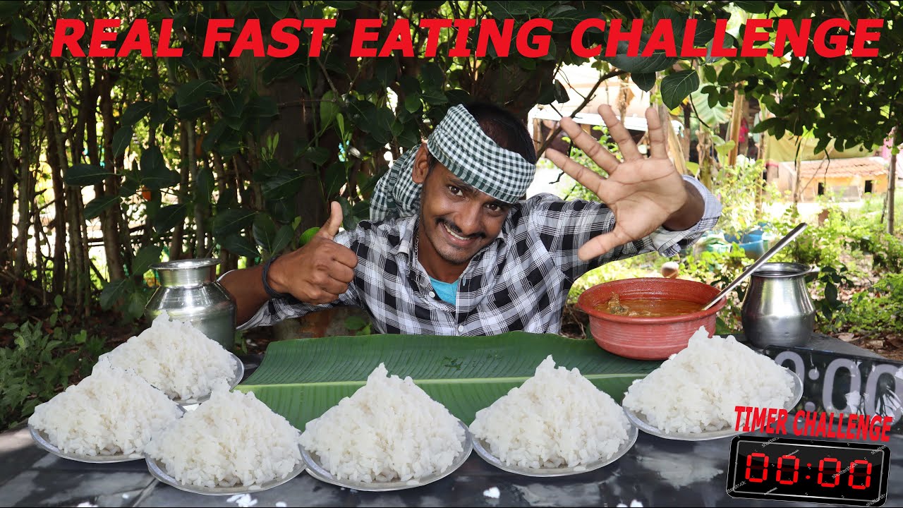 5-Minutes Real fast eating challenge 6 plate rice and Mutton curry South indian faster eater