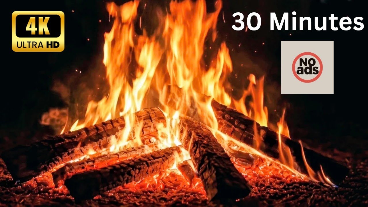 Cozy Fireplace 4K Ultra HD (30 Minutes). Fire crackling sound. Cozy Bonfire
