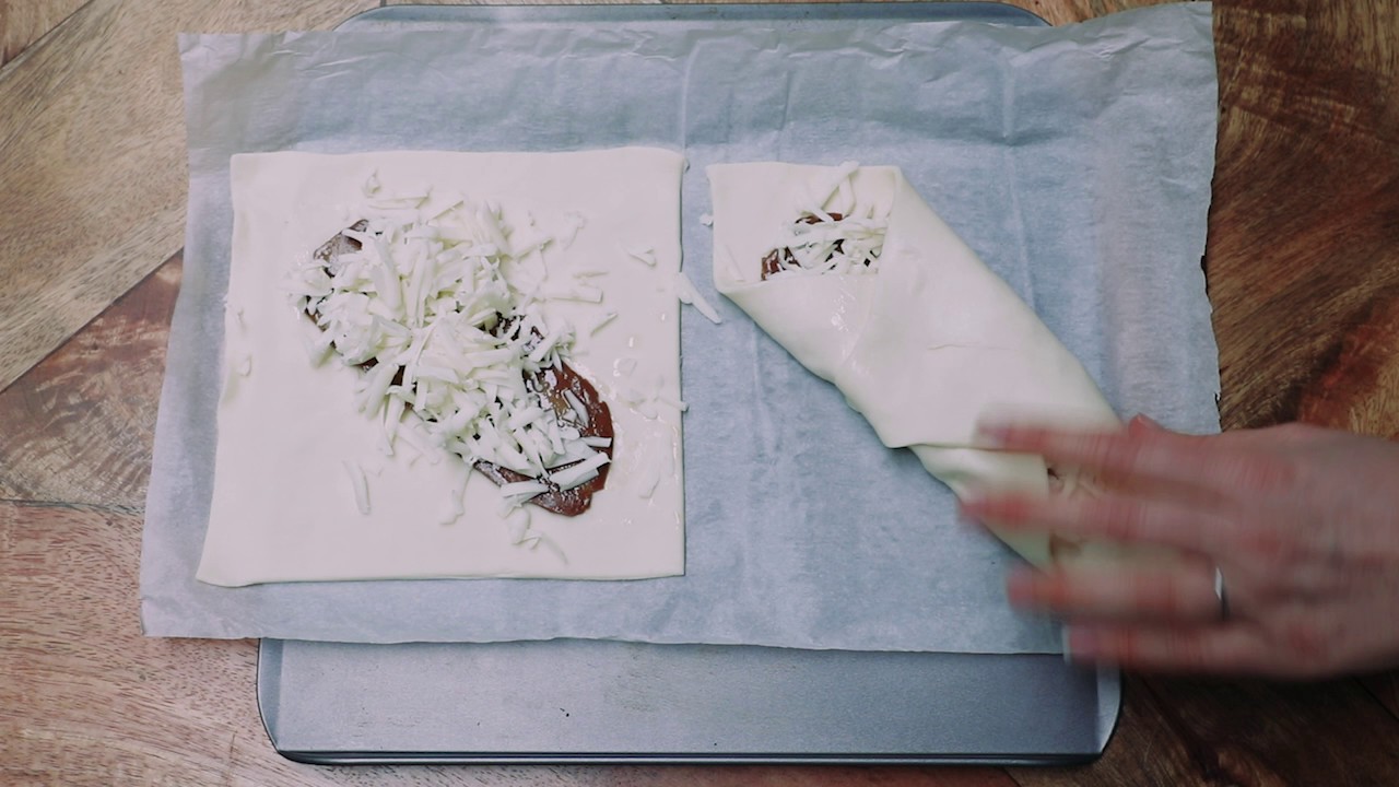 Vegan Bacon and Cheese Pastry Wraps with Sgaia Foods Streaky Rashers
