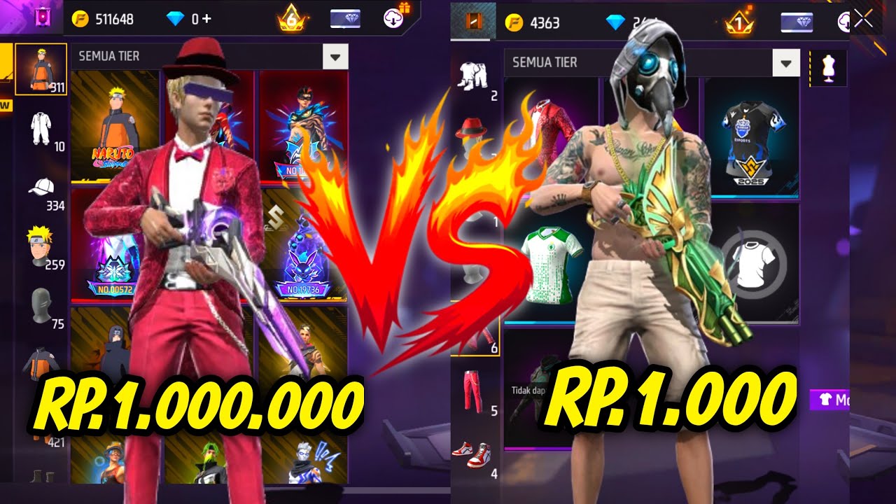 REVIEW AKUN FF SEHARGA RP.1.000 VS RP.1.000.000 MANA YG LEBIH WORT MENURUT KALIAN?