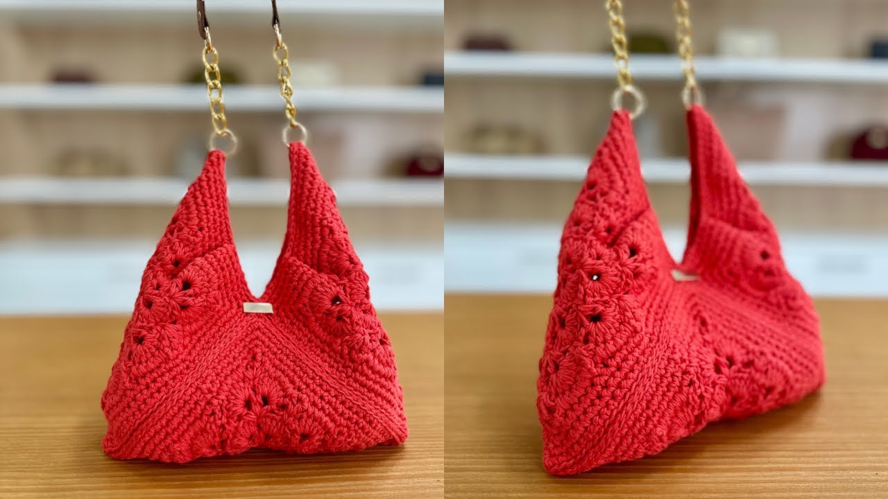 Bolsa em crochê estilo Hobo tamanho P