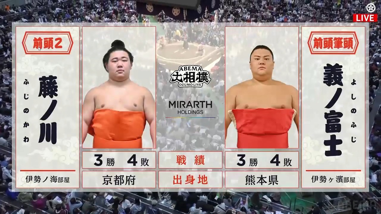 藤ノ川　対　義ノ富士　大相撲大阪場所中日