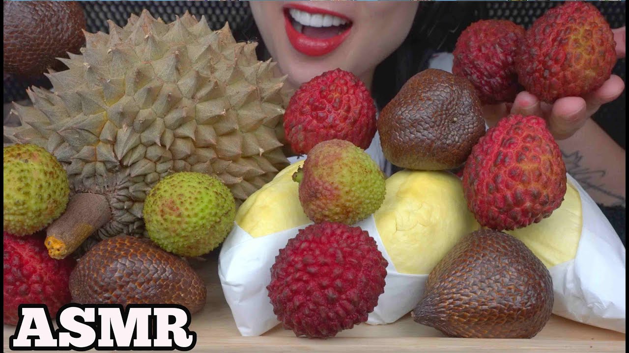 ASMR DURIAN + SNAKE FRUIT + LYCHEE (EATING SOUNDS) NO TALKING | SAS-ASMR