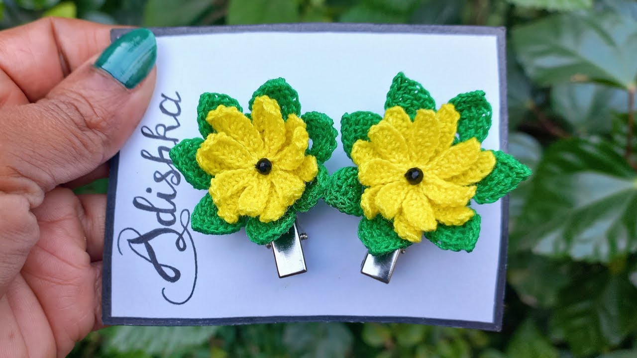 How to make Beautiful Crochet Yellow Flower Hair Clips | Very Easy Step by Step Tutorial Pattern