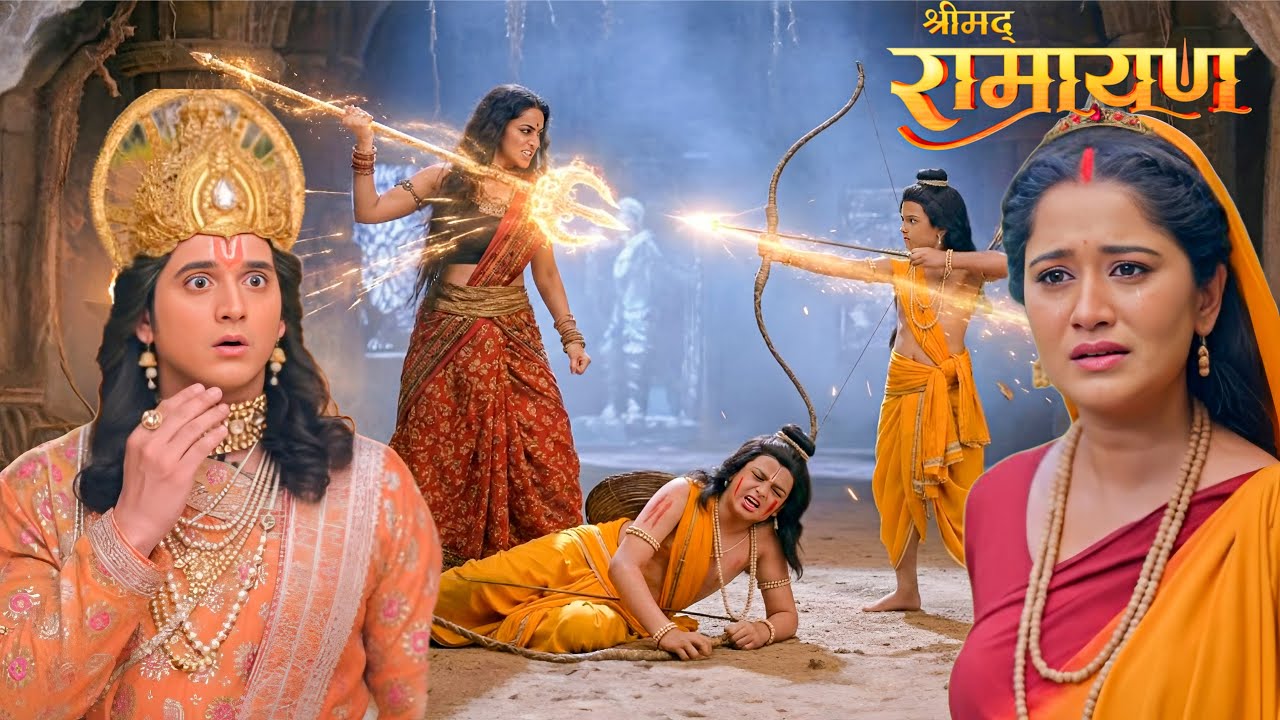 लव-कुश को शूर्पणखा के साथ लड़ते देख राम और सीता माता चौंक उठे || Shrimad Ramayan