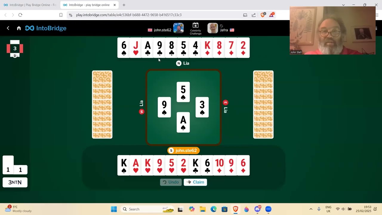Me versus a top bridge player (Kevin Castner) - 25th February 2025