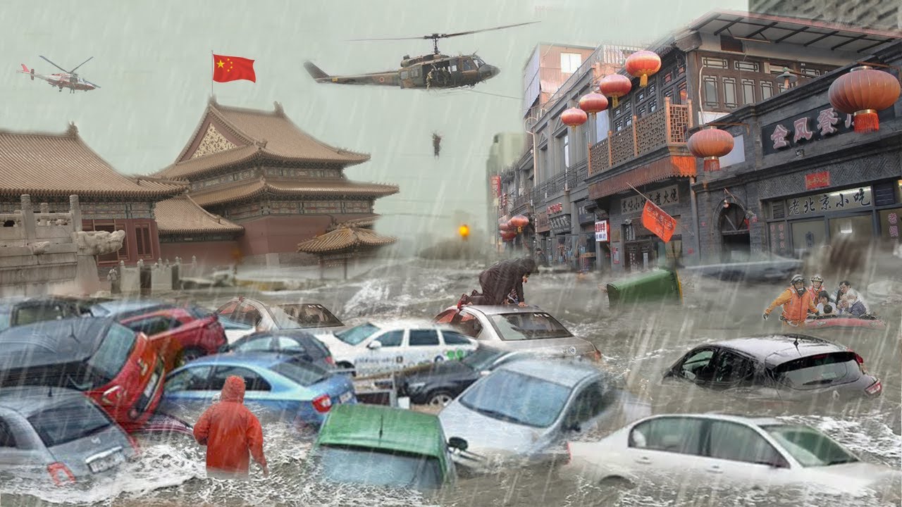 Footage of Flash flood in Beijing China, August 01 2023