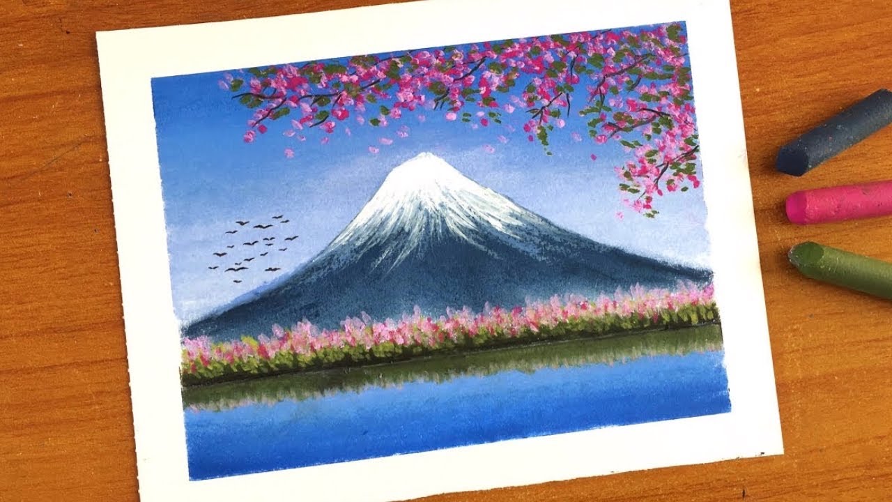 Easy Oil Pastel Mount Fuji Scenery Drawing for beginners | Oil Pastel Drawing