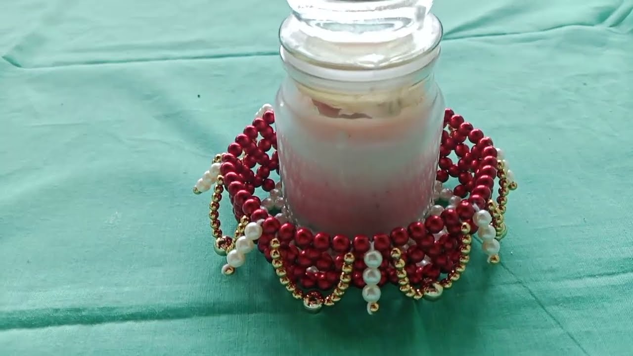 How to make pearl beaded candle स्टॅन्ड / मोत्याचे मेणबत्ती स्टॅन्ड 