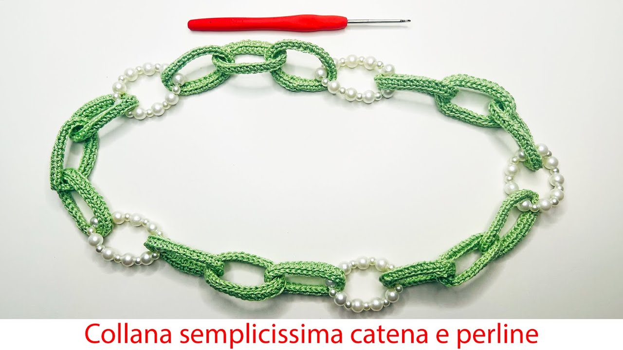 Collana semplicissima catena e perline all'uncinetto