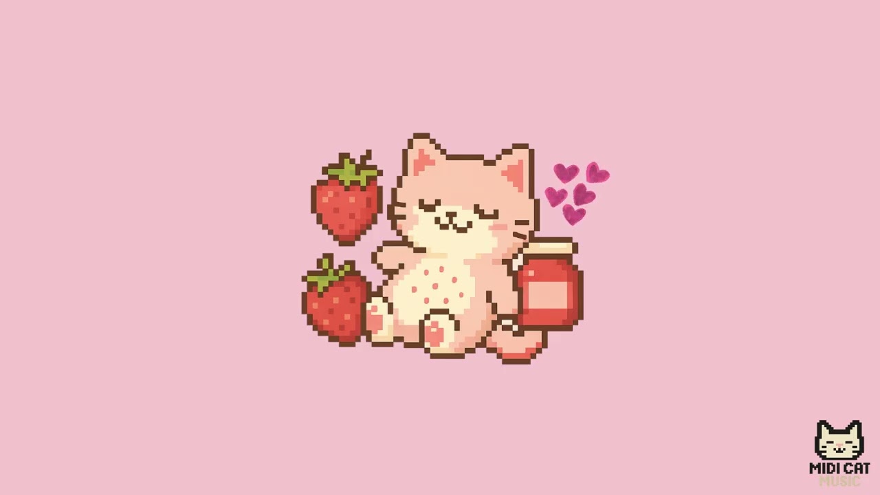 MIDI Cat Music #005 – Strawberry Picnic 🍓🐾 | 1-Hour Cute Pixel Electronic BGM for Lazy Afternoons