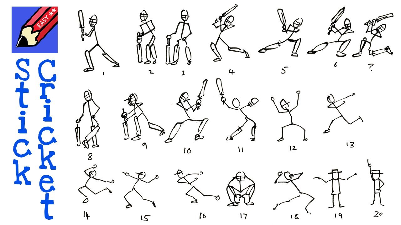 How to Draw 20 Stickman Cricket Poses Real Easy