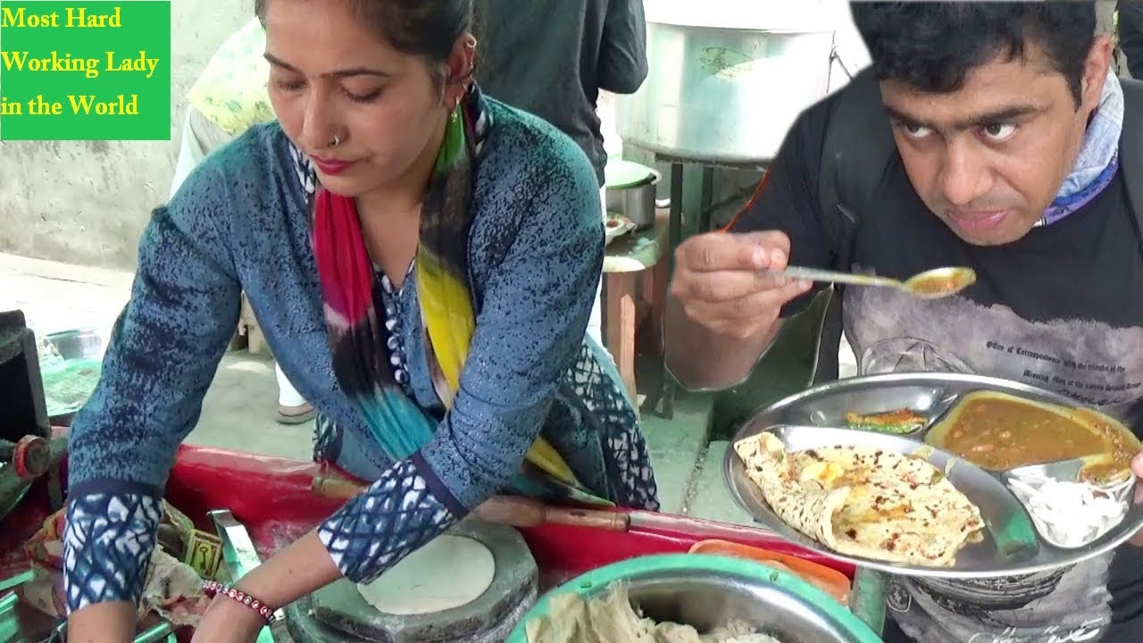 Hard Working Indian Lady Selling Special Aloo Paratha with Dal Makhni in Nagpur
