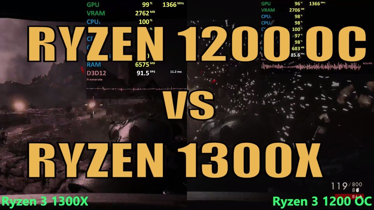 R3 1200 Overclock (OC) vs Ryzen 1300x Gaming Performance comparison