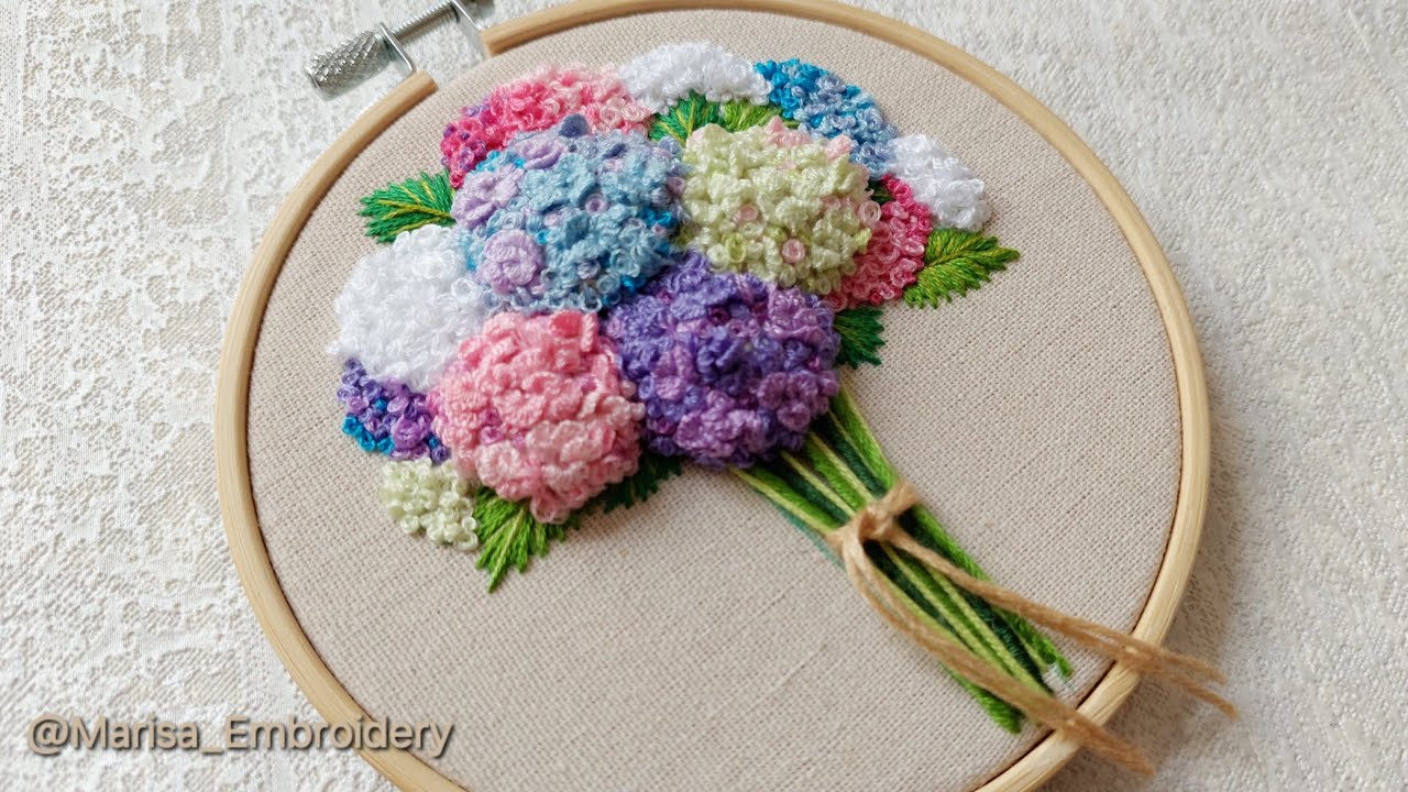 3D Hydrangea Embroidery – Easy & Soft Look