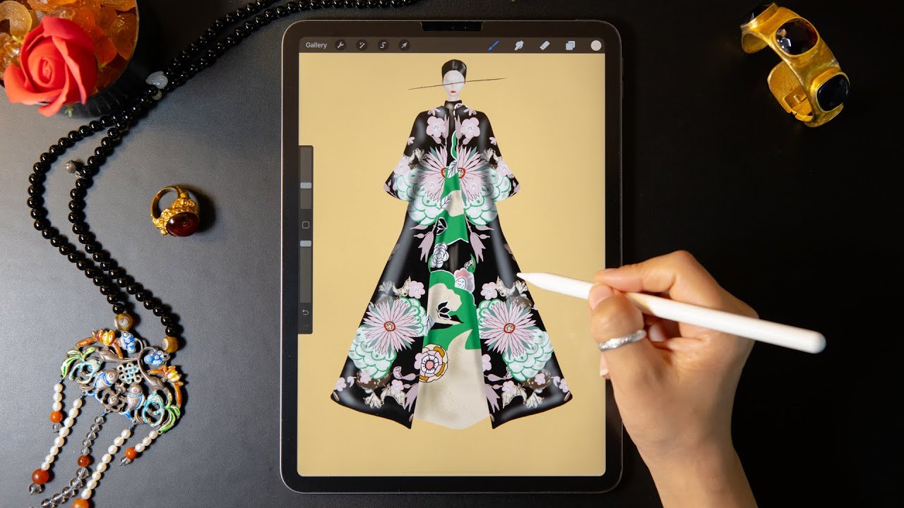 Procreate Digital Fashion illustration tutorial: Render A Floral Print on iPad Pro