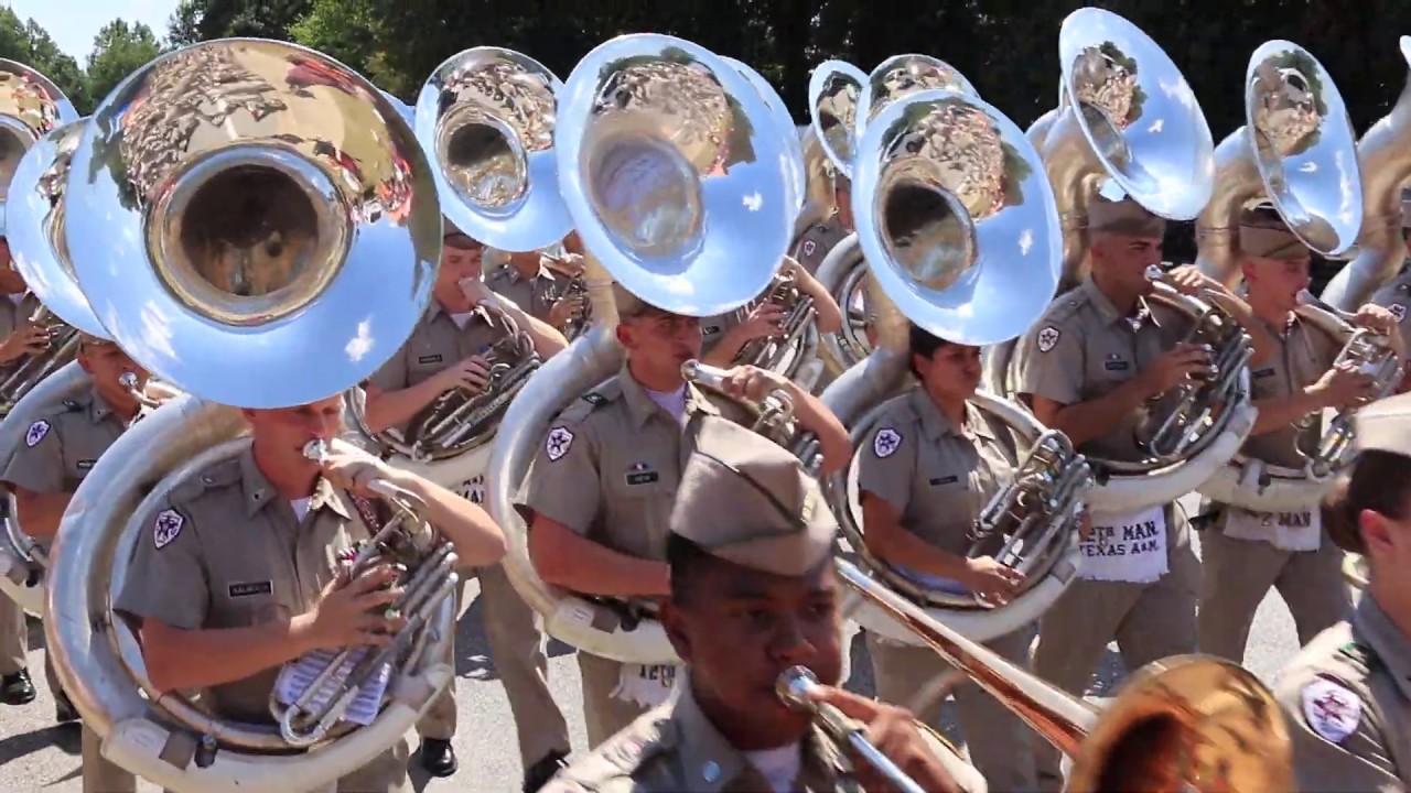 Fightin' Texas Aggie Band Clemson step off to Clemson Memorial Stadium.