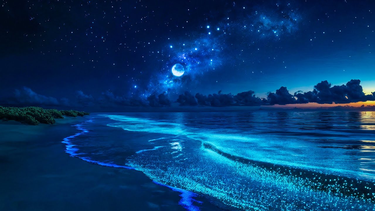 Healing Frequency & Bioluminescent Ocean Waves | Deep Sleep & Relaxation