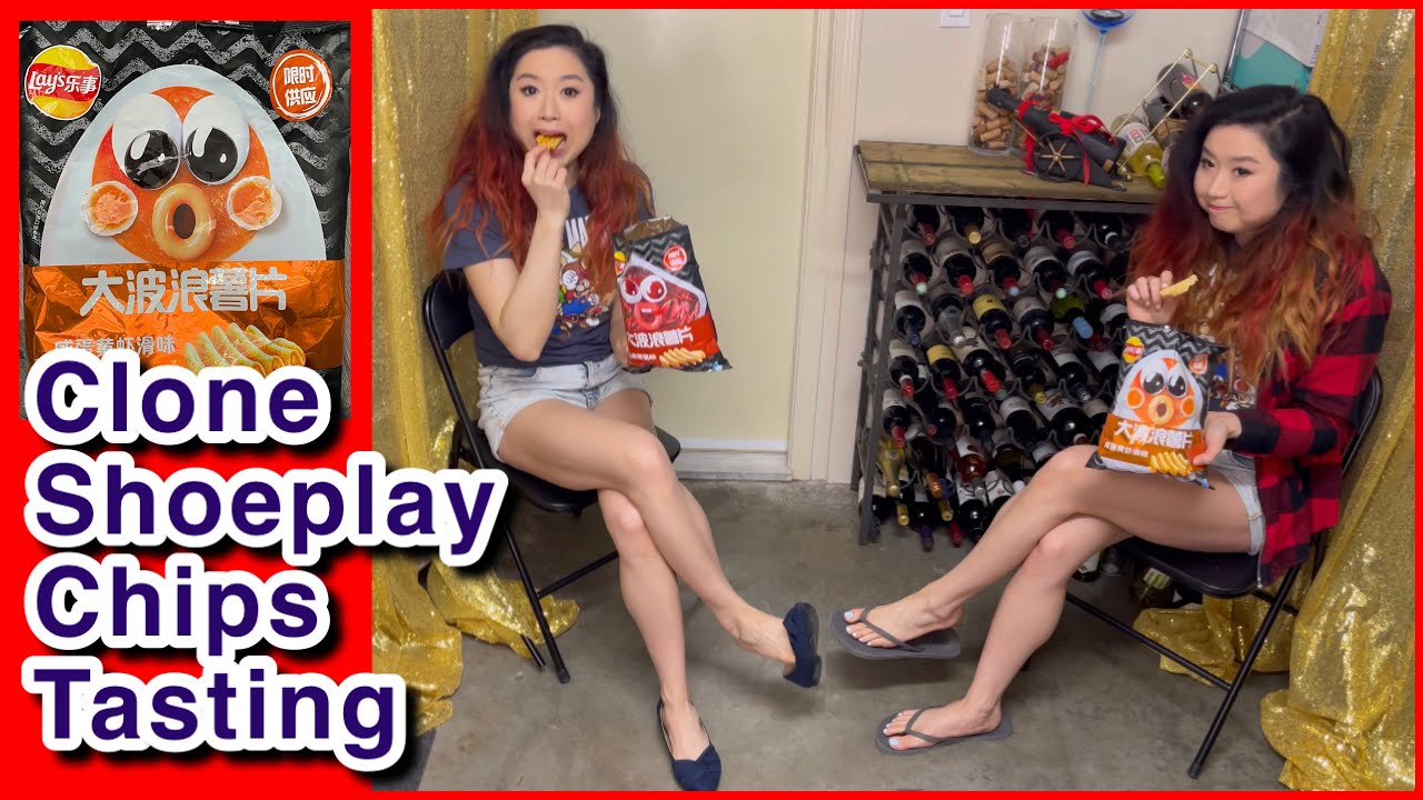 Shoeplay with My Clone - Flats and Flip Flops Dangle Snacks Tasting, Lays Chips
