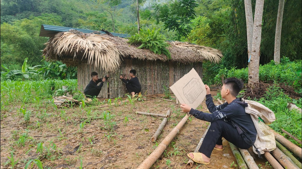 FULL VIDEO: Orphaned Boy- Making a house out of bamboo for him to rain, Picking and selling fruit
