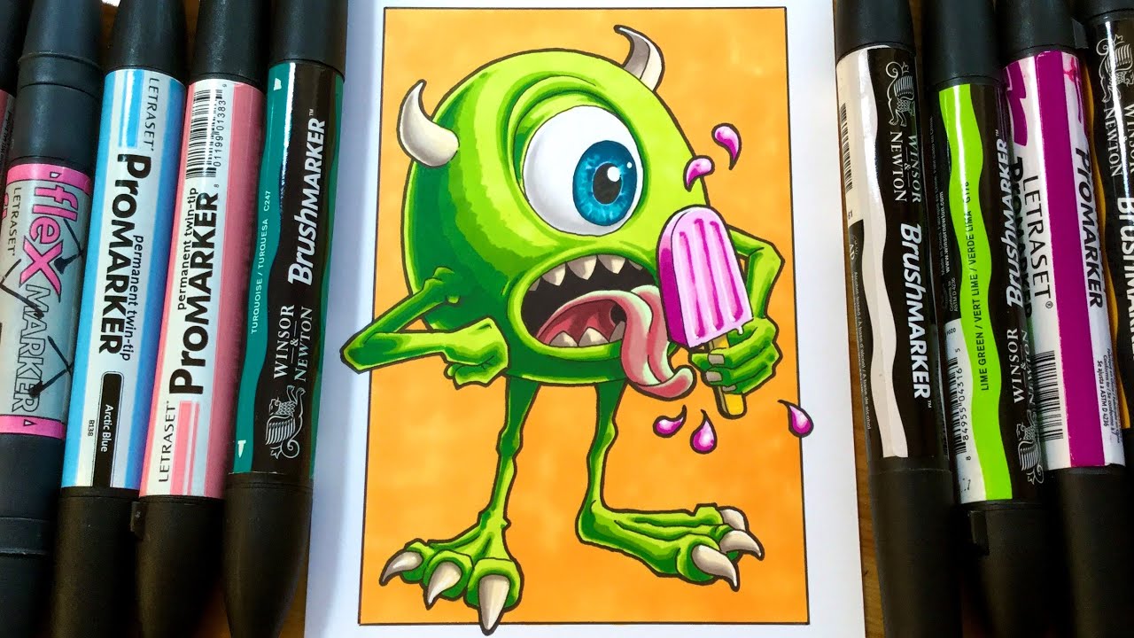 Drawing Mike Wazowski from Monsters Inc // Promarker art // #sixfanarts challenge!