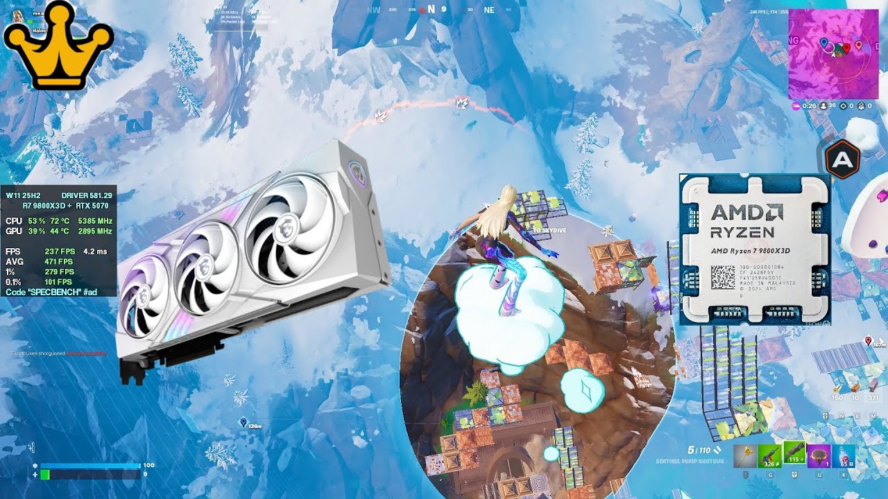 RYZEN 7 9800X3D + RTX 5070 | Fortnite | Duo Scrims Benchmark | Performance Mode