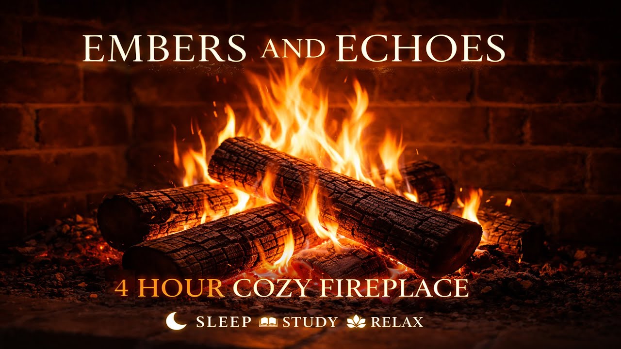 Embers and Echoes | 4 Hour Cozy Fireplace with Relaxing Piano Music for Sleep, Study & Meditation 🔥