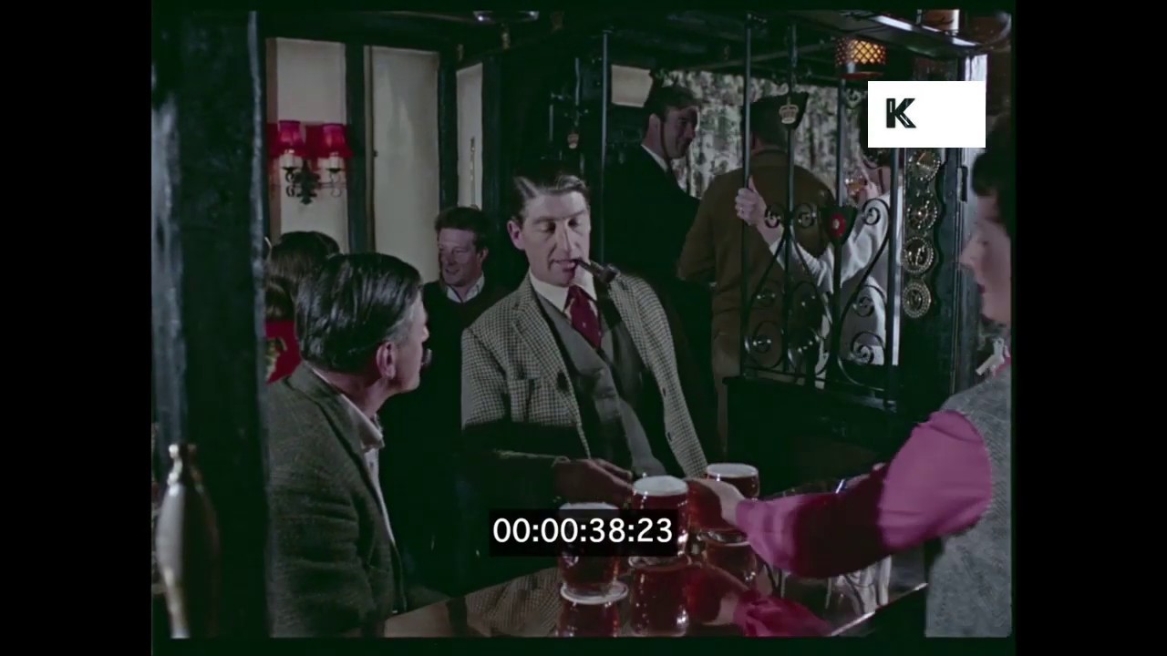 1950s, 1960s UK Pub Drinking and Pipe Smoking, 35mm