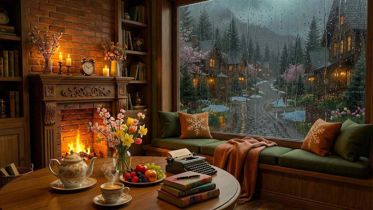 Gentle Rainy Coffee Shop Jazz | Smooth Jazz & Fireplace Sounds for Clear Your Mind