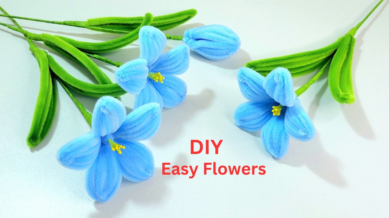 DIY Pipe Cleaner Easy to Make Beautiful Flowers 🌼 |  Blue Chenille Easy Bouquet Flowers 🌼