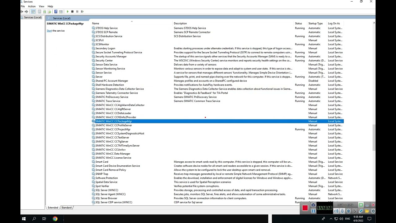 wincc RT Professional sql is either not running or no available how to fix it
