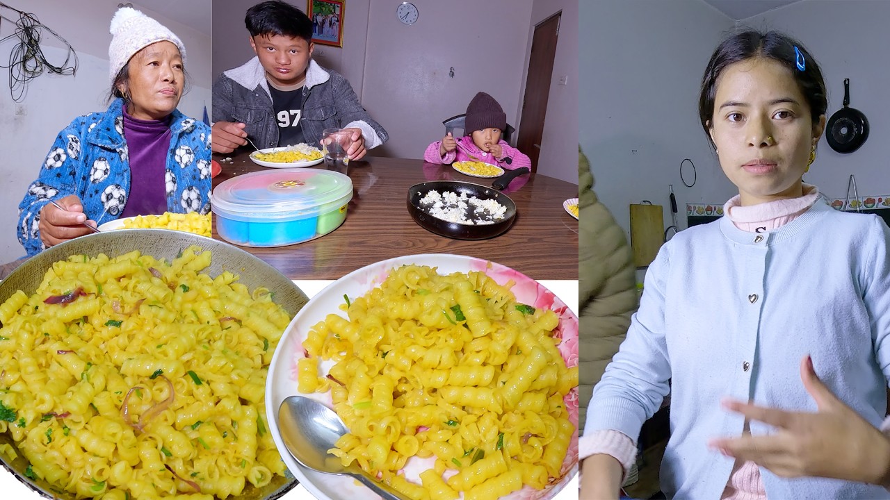 sumnima cooks pasta for brothers , little sister & mother dhanlaxmi Rai ||