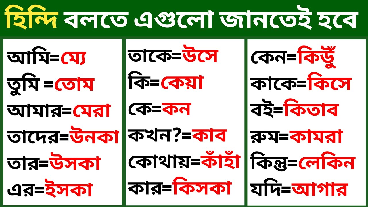 Bangla To Hindi Word Meaning | Bangla Theke Hindi Bhasha | Bangla To Hindi Language