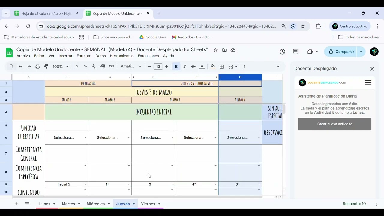 Modelo Unidocente Semanal con Inteligencia Artificial Integrada